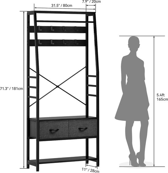 Armoire avec beau placard, étagère verticale avec banc et 2 tiroirs  rabattables