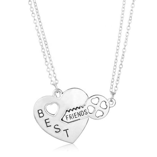 Lumici® | BestFriends With Key Necklace - Bff Necklace - Double - Heart - Heart - Heart - Gift For Women / Friends - Friendship Gift - Friends - Friend - Best - Best - Friends - Girlfriend - Boyfriend - Surprise - Argent