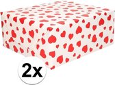 2x Inpakpapier/cadeaupapier wit met rode hartjes 200 x 70 cm op rollen - Kadopapier/geschenkpapier