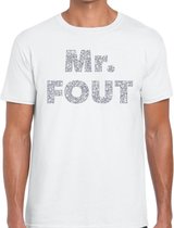 Mr. Fout zilveren glitter tekst t-shirt wit heren - Foute party kleding XXL