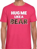 Hug me like a bear tekst t-shirt roze heren S