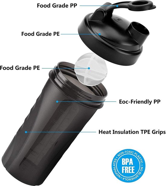 Bottledjoy Lot de 2 bouteilles shaker protéinées transparentes 800 ml [sans BPA, anti-fuite]