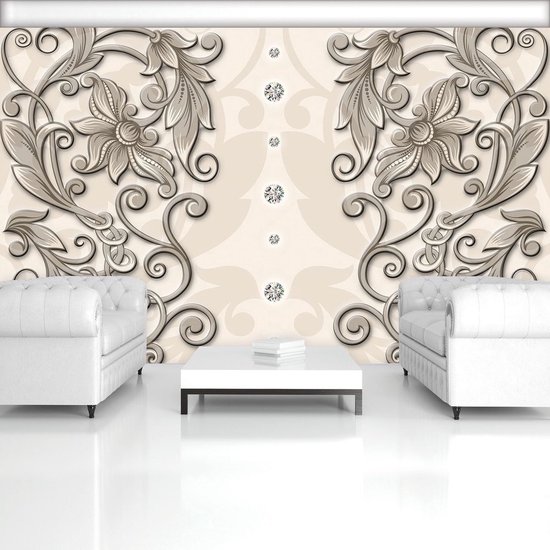 Papier peint photo - Papier Peint Intissé - Motif Fleurs Beige Luxe - 254 x 184 cm