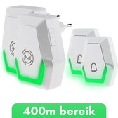 ZAAK. Draadloze Deurbel Pilota Porta met 2 ontvangers en 2 drukkers - 400 meter bereik - Ontvangers op netstroom - IP55 Waterdicht - 39 Melodieën - Wit