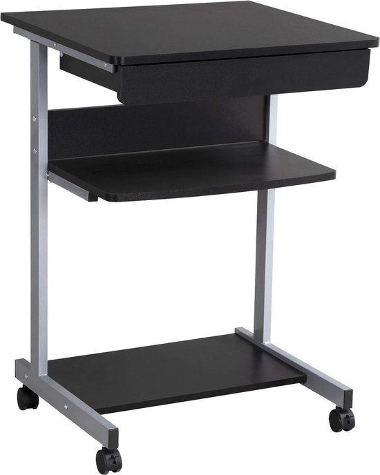 Elysium - Bureau - PC tafel - Computertafel - Werktafel - met 4 Wielen 2 met remmen - Zwart