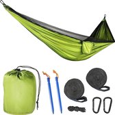 Hangmat voor 2 personen met muggennet, olijfgroen, 300 kg draagvermogen 290 x 140 cm, met draagset van nylon parachutezijde voor kamperen, outdoor, survival, strand, rondlopen