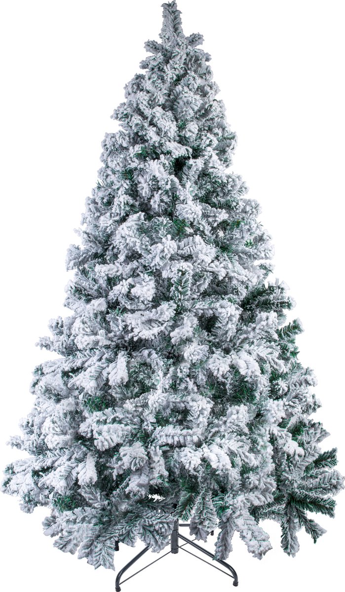 Uten Luxe uitvoering Kunstkerstboom met sneeuw - 150cm hoog - Zonder verlichting - 500Takken - wit/Groen