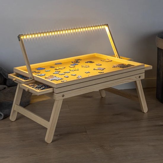 HI Puzzeltafel - Puzzelplaat met LED – met 4 lades – 54×40 cm – Voor 500 stukjes - hout - Hi