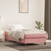 The Living Store Boxspringbed - Zacht fluweel - Pocketvering - Middelharde ondersteuning - Huidvriendelijk topmatras - Multiplex lattenbodem - Roze - 203x100x25 cm - Wit/roze - 100x200x20 cm bedmatras - Wit - 100x200x5 cm topmatras