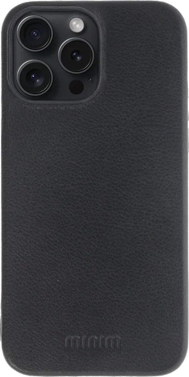Minim Hoesje Echt Leer Geschikt voor Apple iPhone 15 Pro Max - Lederen Back Cover - Zwart