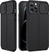 iPhone 14 PRO MAX hoesje - Met Camshield - Camera bescherming - Leren Back Case - Magsafe compatible - Zwart - Provium