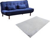 Set blauwe slaapbank MISHAN en grijs tapijt BUNNY L 200 cm x H 89 cm x D 150 cm