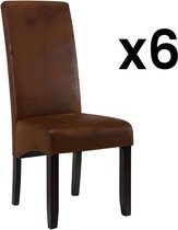 Set van 6 stoelen SANTOS - microvezel met verouderde lederlook - donker houten poten L 47 cm x H 107 cm x D 63 cm