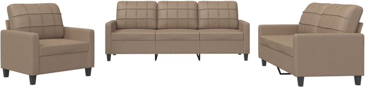 vidaXL - 3-delige - Loungeset - met - kussens - kunstleer - cappuccino