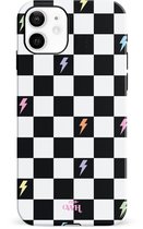xoxo Wildhearts Thunderstruck - Single Layer - Hard Case geschikt voor iPhone 12 hoesje - Bliksem hoesje - Dames hoesje geschikt voor iPhone 12 hoesje - Case geschikt voor iPhone 12 hoesje - beschermhoes - geblokt - zwart / wit