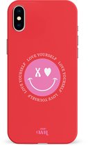 xoxo Wildhearts Love Yourself Red - Single Layer - Rood hoesje geschikt voor Apple iPhone X / Xs - Hoesje met smiley emoji - Hardcase case geschikt voor iPhone 10 / Xs - Smiley case - rood