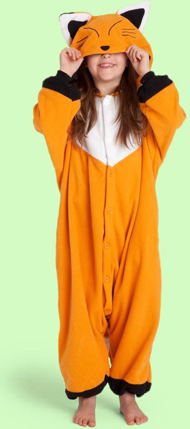 KIMU Onesie Vos Pak - Maat 140-146 - Vossenpak Kostuum Bruin - Kinder Huispak Pyjama Jumpsuit Dierenpak Hamster Jongen Meisje Overall Fleece Halloween