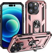 Casemania Coque pour Apple iPhone 15 Pro Or Rose - Armure Hybride Anti-Choc avec Ring de Béquille