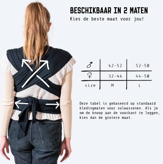 ByKay Stretchy Deluxe - rekbare draagdoek baby - ergonomisch - tot 18kg - 100% biologisch katoen - zwart - maat M — afbeelding 5