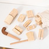 Set de bûcheron de scie à Blocs de bois - Scies de blocs de bois à partir de bois naturel - Houten Speelgoed de pin - Set de Houten Speelgoed de 7 pièces - Scies à bois avec outils en bois pour Enfants - WoodyDoody