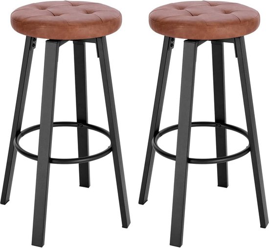 Tabouret de bar Matan - Marron - Avec dossier - Chaises de bar ergonomiques - Hauteur d'assise 60-82cm - Set de 2 - Cuisine et bar