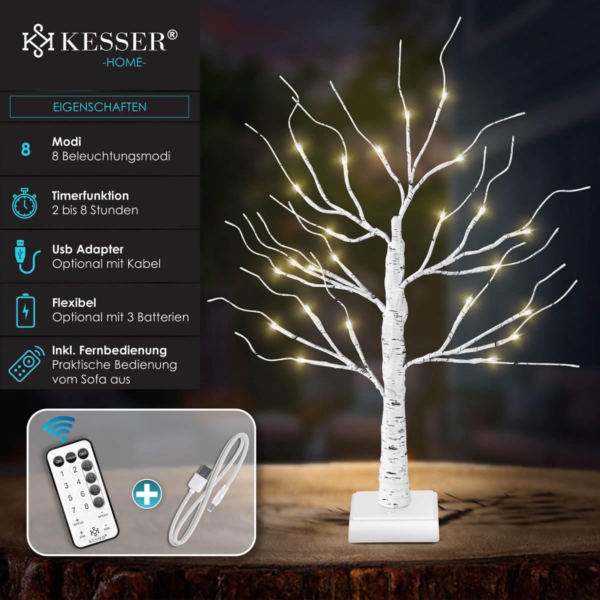 KESSER® Branches lumineuses Arbre lumineux LED avec télécommande et  minuterie Lumières