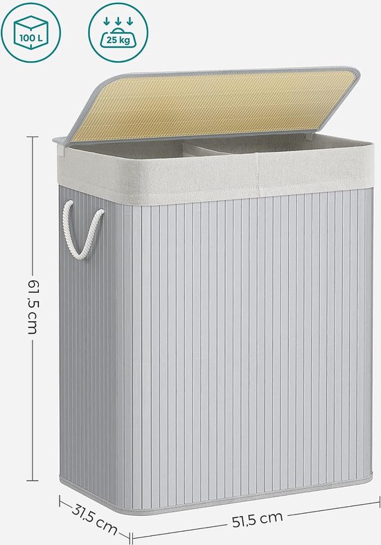 Wasmand met deksel - beige - 57 liter