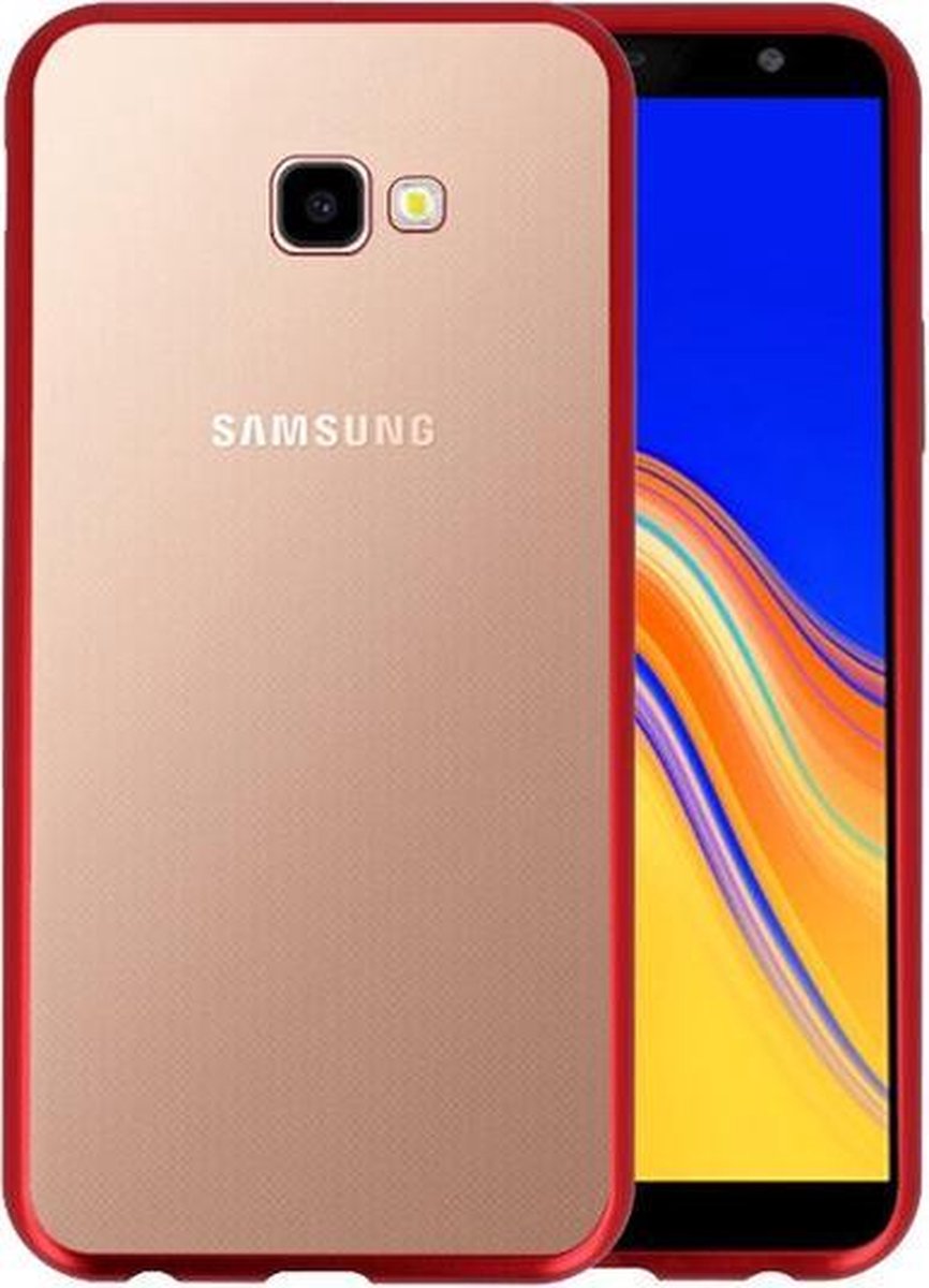 Magnetic Back Cover voor Samsung Galaxy J4 Plus Rood - Transparant