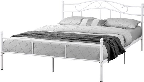 Metalen Bed Eline - Twijfelaar - incl. Bedbodem - 140x200 - Wit - Modern design