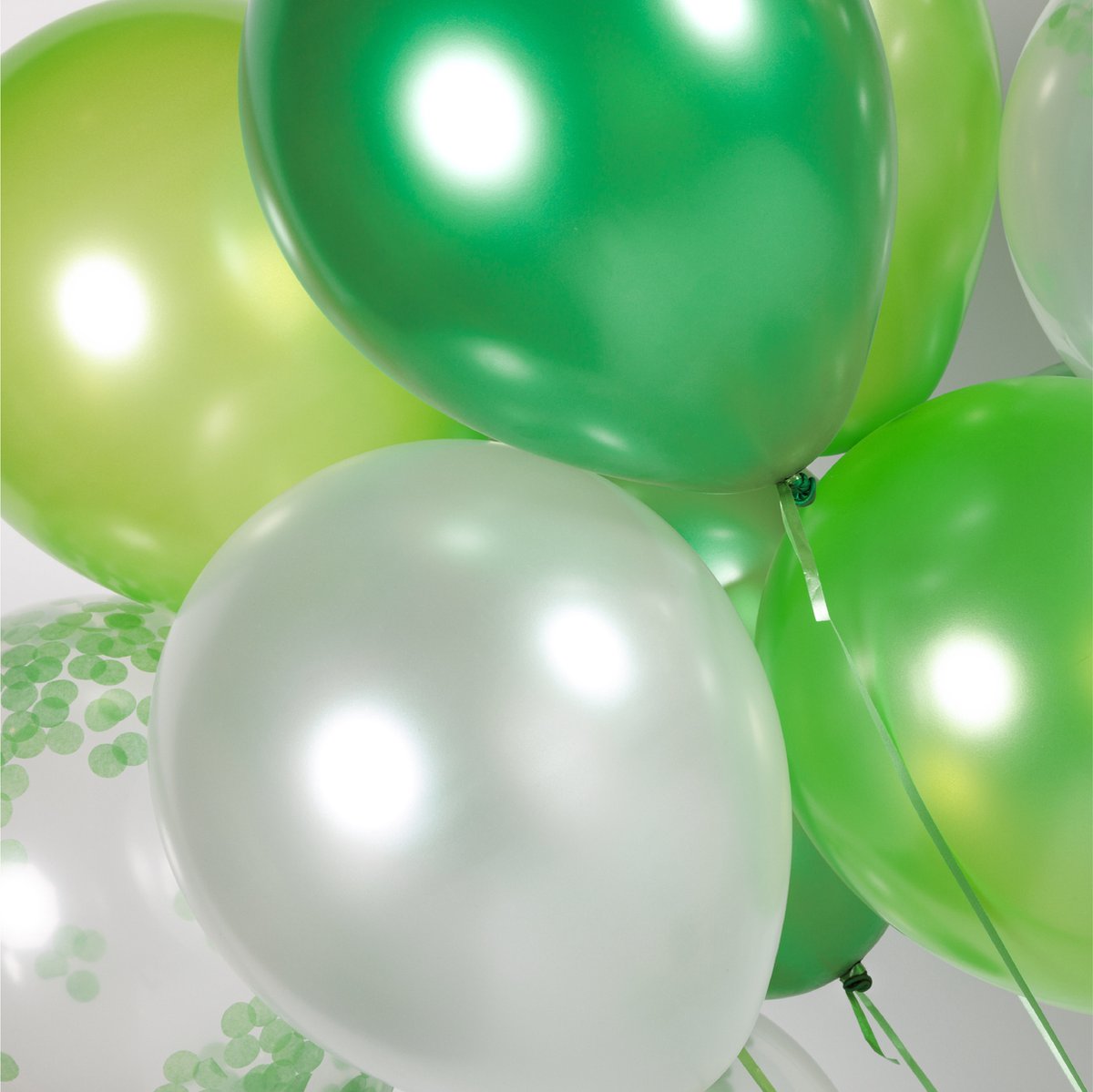 Fissaly 40 stuks Groen, Wit & Donkergroen Helium Ballonnen met Lint – Verjaardag Versiering Decoratie – Papieren Confetti – Latex — afbeelding 7