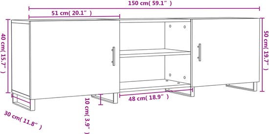 vidaXL Meuble TV 150x30x50 cm Bois fini Blanc - Meuble TV - Meuble TV - Meuble TV - Meuble de rangement