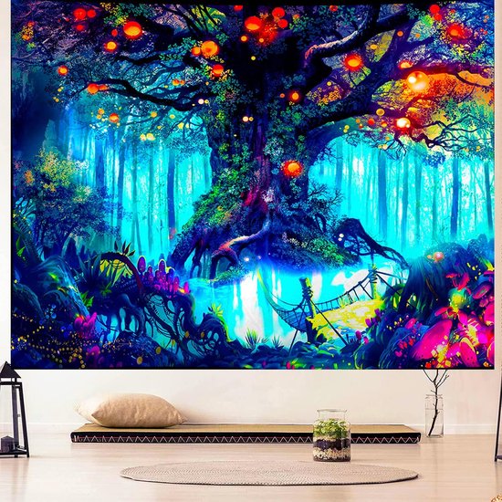 Ulticool - Arbre de Conte de Glow - Tapisserie Décoration Magic - Psychédélique - Toile de Fond pour Tapisserie de Fête à Lumière noire - 200x150 cm - Toile de Fond Lampe UV Réactive - Groot Tapisserie - Affiche - Siècle des Lumières Fluor Néon