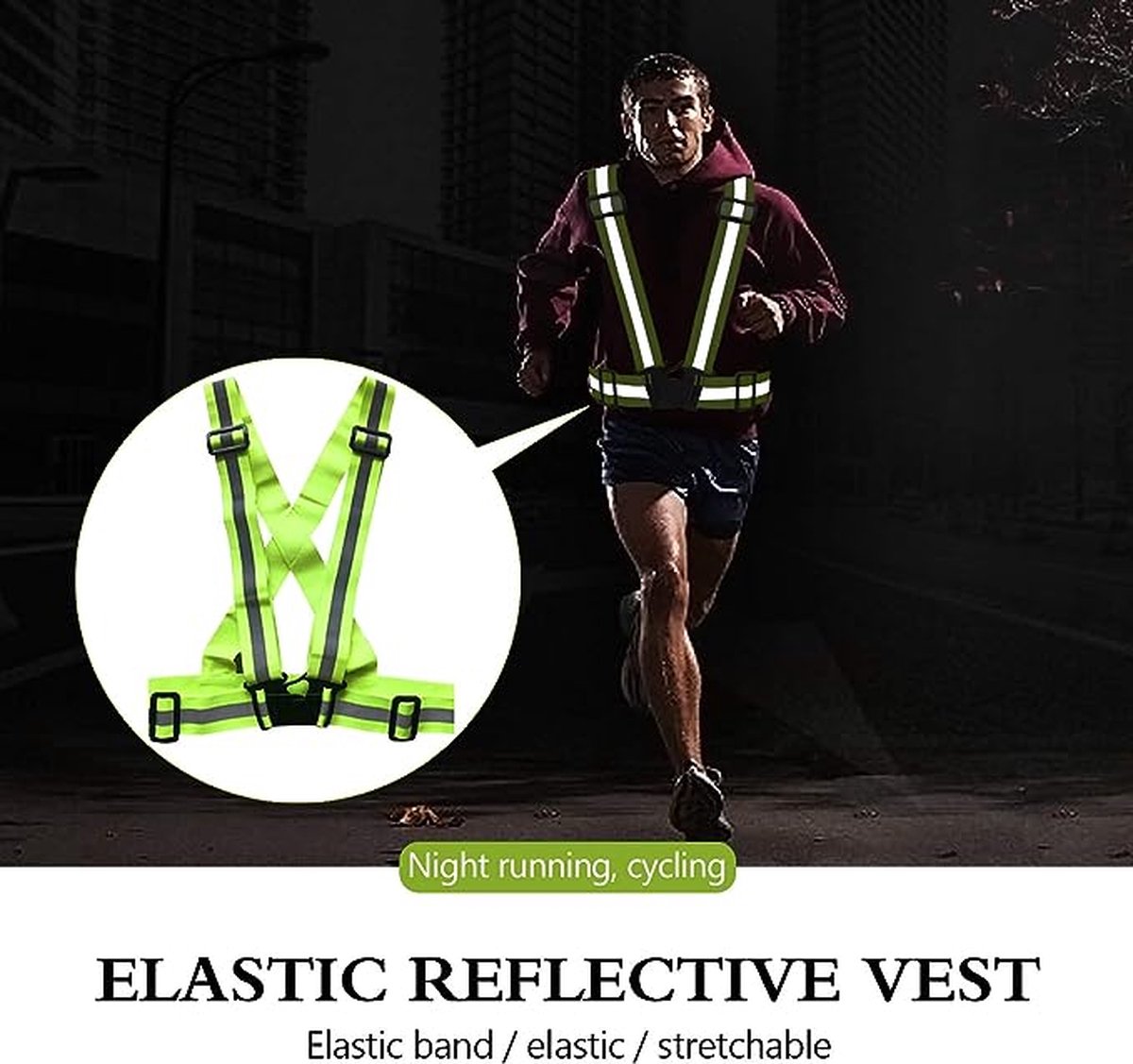 2 Pièces Gilet Réfléchissant Harnais de Sécurité Fluorescent Brassard  Réglable Haute Visibilité pour Cyclisme Course Marche Jogging Moto 