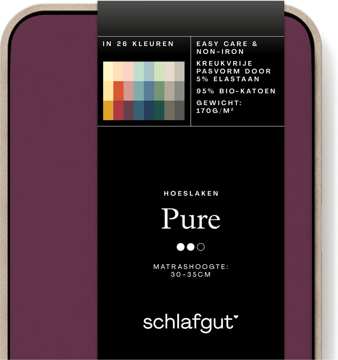 Schlafgut Pure Bio Katoen Jersey Hoeslaken S - 90x190 - 100x220 542 Purple Deep