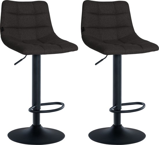 CLP Jerry Set de 2 tabourets de bar - Sans accoudoirs - Avec dossier - Ajustable - Tissu - noir noir