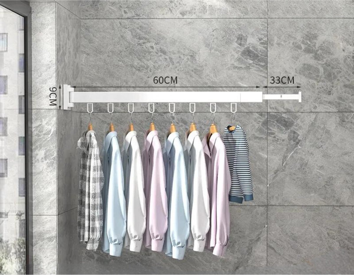 Goedkoopste Wanddroogrek Inklapbaar 8 Haken - Droogrek Muur Wandmontage Ophangbaar - Clothes Rack Uitschuifbaar Montage Kit - Wit