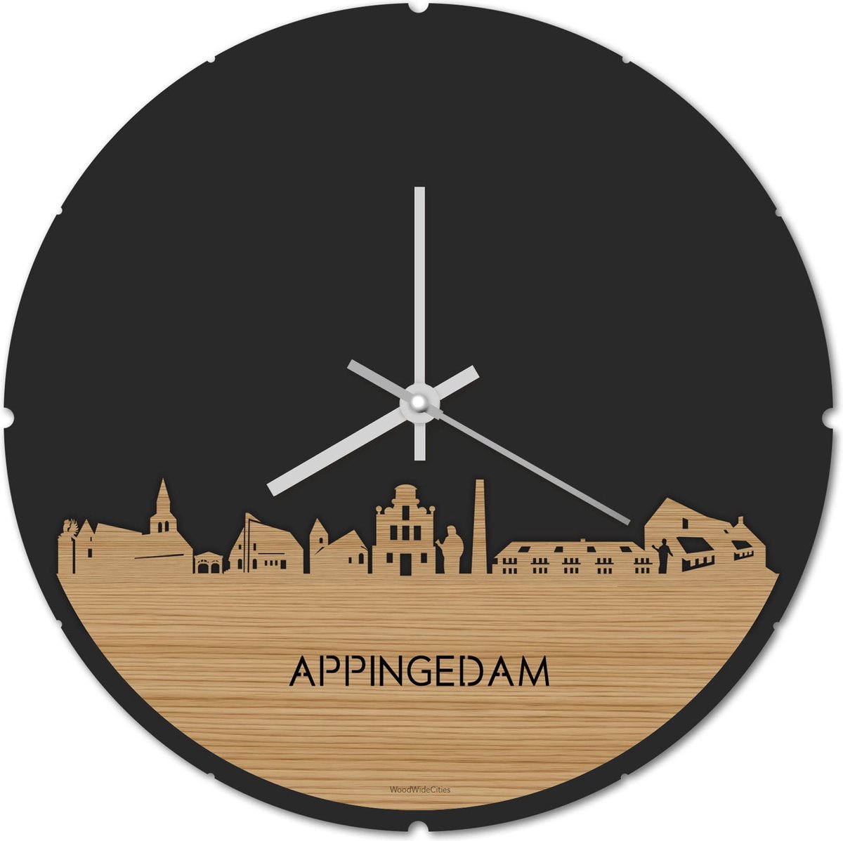 Skyline Klok Rond Appingedam Bamboe hout - Ø 44 cm - Stil uurwerk - Wanddecoratie - Meer steden beschikbaar - Woonkamer idee - Woondecoratie - City Art - Steden kunst - Cadeau voor hem - Cadeau voor haar - Jubileum - Trouwerij - Housewarming -
