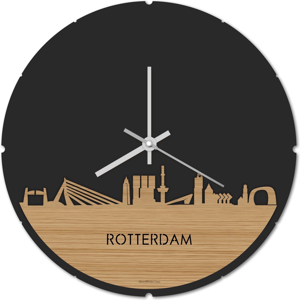 Skyline Klok Rond Rotterdam Bamboe hout - Ø 44 cm - Stil uurwerk - Wanddecoratie - Meer steden beschikbaar - Woonkamer idee - Woondecoratie - City Art - Steden kunst - Cadeau voor hem - Cadeau voor haar - Jubileum - Trouwerij - Housewarming -