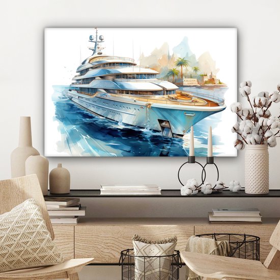 Peinture sur toile 180x120 cm - Décoration murale Bateau - Bateau de croisière - Water - Village - Maritime - Décoration murale murale salon - Décoration chambre - Accessoires de chambre - Peintures