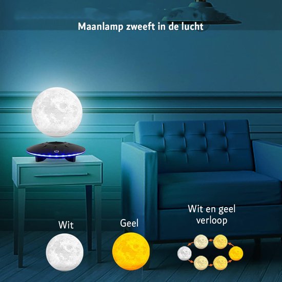 Maanlamp - Zwevende Maanlamp - LED - 3 Kleuren - Warm wit