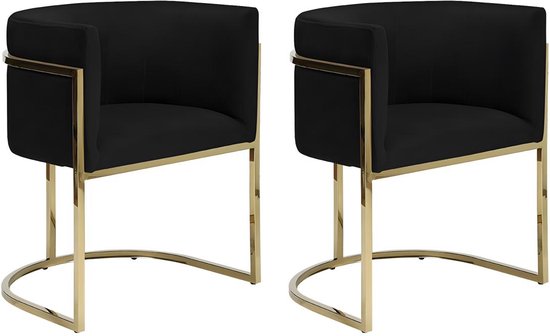 PASCAL MORABITO Set van 2 stoelen met armleuningen PERIA - Fluweel en roestvrij staal - Zwart & goudkleurig - van Pascal Morabito L 60 cm x H 76 cm x D 56.5 cm