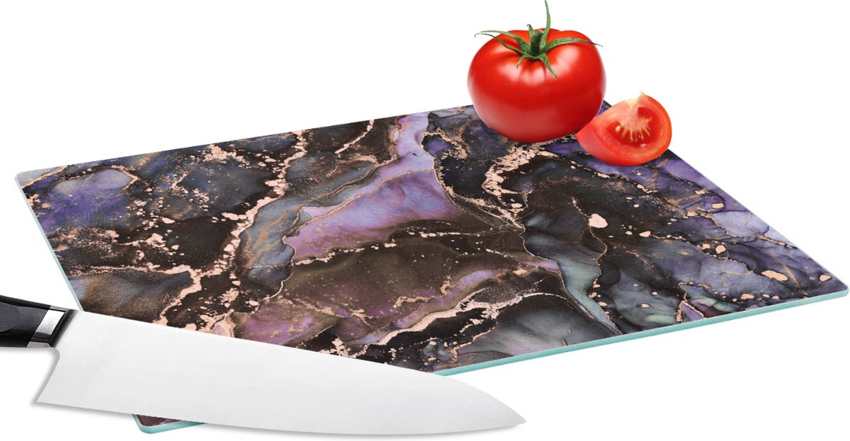 Glazen Snijplank - 28x20 - Marmer - Goud - Roze - Snijplanken Glas