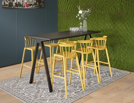 Table de bar Victory large 160CM couleur structure Wit (RAL9010) couleur plateau Érable