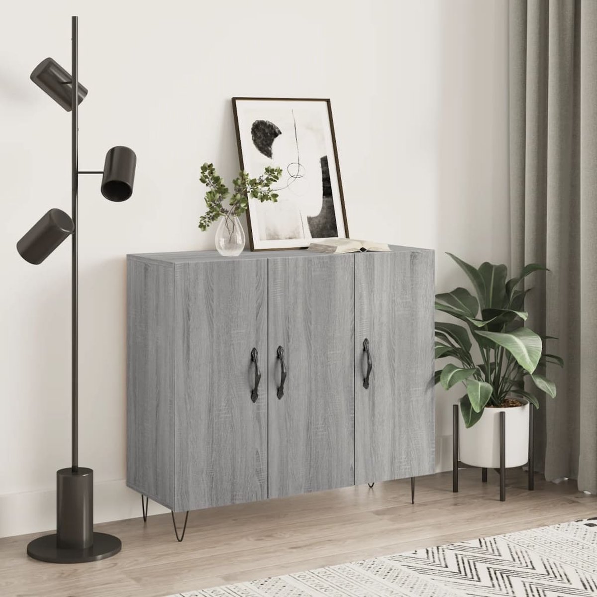 vidaXL Grijze Kleurtinten - Dressoir - Dressoir 90x34x80 cm bewerkt hout grijs sonoma eikenkleurig - Houten Dressoirs - Salontafel - Tv Tafel