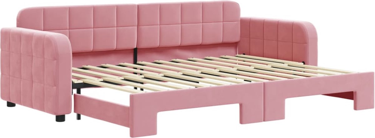 vidaXL Slaapbank - met - onderschuifbed - 80x200 - cm - fluweel - roze