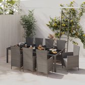 The Living Store Eethoek Monaco - Tuinset 250x100x75 cm - Grijs/Zwart - 8 Stoelen - PE-rattan