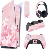 Equivera Geschikt voor PS5 Sticker - Geschikt voor PS5 Skins Voor Geschikt voor PS5 Digital Edition + Inclusief Voor Controllers, Oplaadstation, Headset & Afstandsbediening - Limited Edition Cherry Blossom