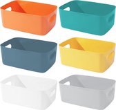 Lot de 6 boîtes de rangement, organiseur avec poignées, petite boîte de rangement en plastique pour la maison et les loisirs, panier de rangement pratique pour salle de bain, 20 x 14 x 7,5 cm (6 couleurs)