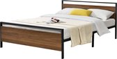 Metalen bed Delfina - Bedframe - Kleur zwart en walnoot - 140x200cm - Stabiel stalen frame