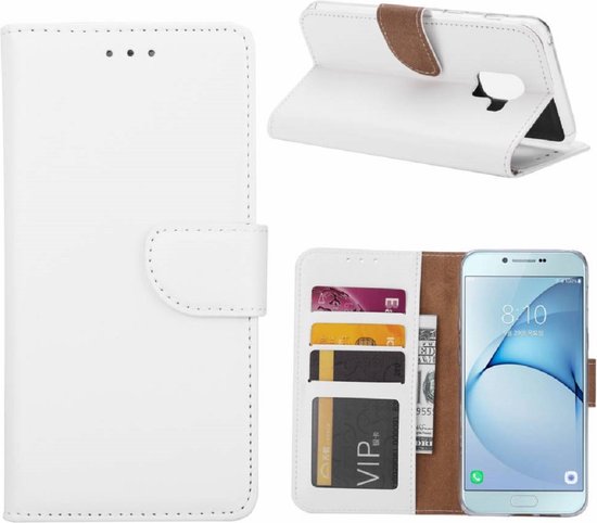 Étui portefeuille pour téléphone Bookcase pour Samsung Galaxy A5 2016 - Étui portefeuille pour cartes bancaires - Simili cuir - Support en Siliconen - Fermeture magnétique - Wit - Bibliothèque - Couverture de livre - Étui de livre - Étui de livre